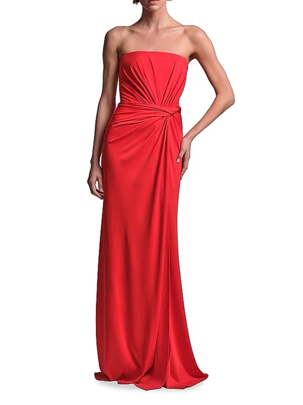 BCBGMaxAzria Stella Strapless Red Knot-Detail Evening Gown